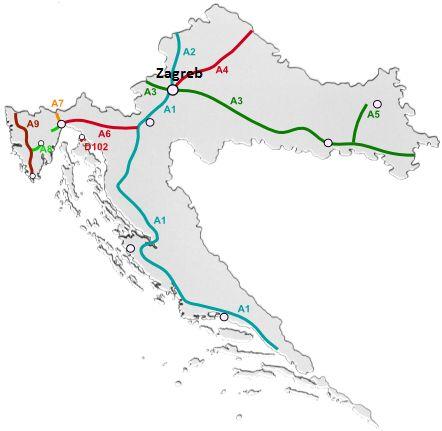 Zjednodušený ceník mýtného ( v chorvatských kunách) jsme rozdělili do několika skupin, a to podle jednotlivých chorvatských dálnic (viz obrázek níže). Doporučený průjezd Chorvatskem (vč.