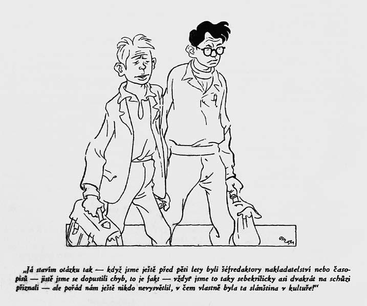 LITERÁRNÍ ŽIVOT Karikatura Otakara Štembery s dobovou debatou o tzv.