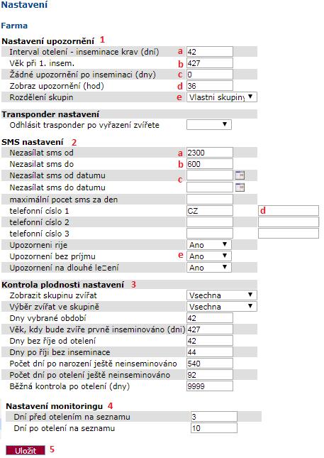 NASTAVENÍ Nastavení Ovalert Zde si můžete nastavit parametry, dle kterých budou zvířata filtrována do určitých seznamů.