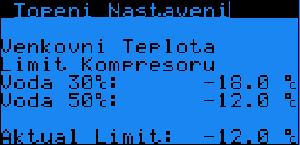Jedn. Popis Voda 30 C A44-99.9/99.9 Hodnota: * C Provozní limit kompresoru pro teplotu vody 30 C. Voda 50 C A45-99.9/99.9 Hodnota: * C Provozní limit kompresoru pro teplotu vody 50 C.
