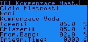 (Teplota místnosti) Topeni (Aktuální kompenzace) A325-99.9/99.9 C Výsledek kompenzace místnosti na požadovanou teplotu vody topení.