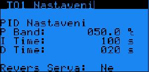 15.5 T/CH okruhy TO1 (TOx) Nastavení funkce Parametr: SP Rozsah/Předn. Povolen B278 Ano/Ne Hodnota: Ne Typ (funkce) I62 0-3 Hodnota:1 Topení (Hystereze) A103-99.9/99.