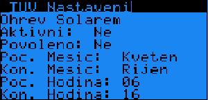 16.5 TUV nastavení Ohřev Solárem Během času této funkce je deaktivován mód Teplé vody. Parametr: SP Rozsah/Předn. Aktivni B438 0/1 - Období aktivity Soláru.