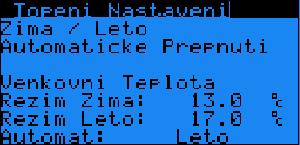 Parametr: SP Rozsah/Předn. Delta T A303 0/9.9 C Změna geometrické teploty v každé Hodnota: 0.5 periodě geometrického času (integrační krok). Geometrický čas I43 0/9999 Hodnota:1800 Venku A3-99.9/99.