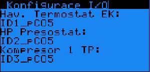 5.14 Konfigurace I/O část 1 Parametr: SP Rozsah/Předn. Hav.Termostat - ID1-ID8_pCO5 - Vstup pro havarijní termostat EK Hodnota: ID1_pCO5 Elektrokotle.