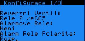 Relé kompresoru 2 2 nd Compressor ID Hodnota: Rele 1/pCO5 - Rele 1-Rele 8/pCO5 Rele 1-Rele 4/pCOe Optional 1-4 Neni Hodnota: Neni - ID1-ID8/pCO5 Hodnota: Neni 5.18 Konfigurace I/O - Reverz.