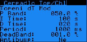 3 Čerpadlo Top/Chl -Topení dt Mod (rezervováno) 6.4 Čerpadlo Top/Chl - Chlazení Parametr: SP Rozsah/Předn.