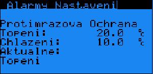 8 Alarmy Set Nastavení hlavních parametrů alarmu. 8.1 Alarmy nastavení - Protimrazová ochrana Parametr: SP Rozsah/Předn. Topeni A52-99.9 99.