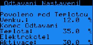 9.4 Odtávání nastavení - Limit/Povoleno/Konec/Elektrokotel Parametr: SP Rozsah/Předn. Povoleno pod A70-99.9-99.