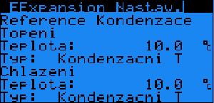 10.4 Eexpansion Nastav. - Reference Kondenzace Parametr: SP Rozsah/Předn. Topeni Teplota: A480-99.9-99.9 Hodnota:10.