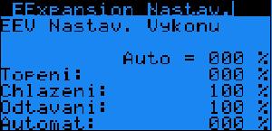 10.6 EExpansion Nastav. - Výkon Parametr: SP Rozsah/Předn. Auto - - % Zobrazení výkonu ventilu v Automatickém režimu. Topeni I165 0-100 % Výkon ventilu pro režim Topení.