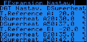 10.8 EExpansion Nastav. - DGT Nastav. DSuperheat Parametr: SP Rozsah/Předn. T. Reference A A483-99.9-99.9 Hodnota: * Discharge A29-99.9-99.9 Superheat A20 Hodnota: * Discharge Superheat A50 A30-99.