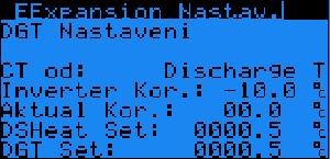10.9 EExpansion Nastav. - DGT Nastavení 1 Parametr: SP Rozsah/Předn. CT od: B54 0/1 Discharge T / Water T Hodnota: 0 Discharge T Inverter Kor. A485-99.9-99.9 Hodnota: -10.