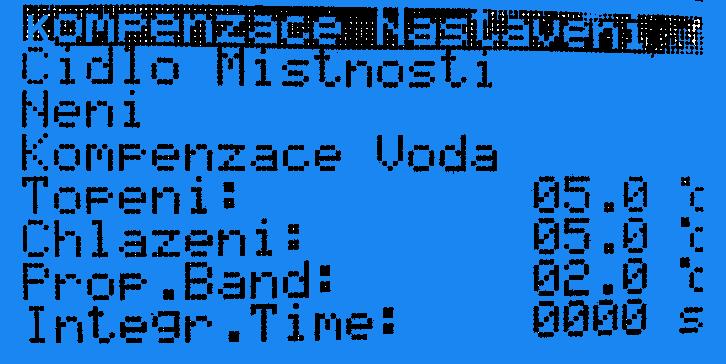 2.1.1 Kompenzace, Nastavení Na první stránce menu Topení, Nastavení stisknutím klávesy PRG vstoupíte do menu Kompenzace, Nastavení : Parametr: SP Rozsah/čidlo/přednast. Jedn.