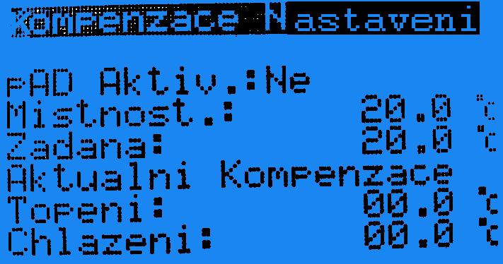 Topeni (Aktuální kompenzace) A198-99.9/99.9 C Výsledek kompenzace místnosti na požadovanou teplotu vody topení.
