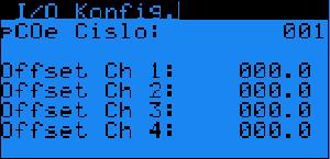 14.8 I/O Konfig. - pcoe Offset Parametr: SP Rozsah/Předn. pcoe Offset Ch x - -999.9- +999.9 Hodnota: 0 j Popis - Ch 1-4/pCOe offset kalibrace.