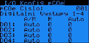 14.10 I/O Konfig pcoe nastavení Ch1-4 (ID) Parametr: SP Rozsah/Předn. R - 0/1 - Chx/pCOe načtená hodnota digit.vstupu. A/M - Auto/Man - Chx/pCOe režim.