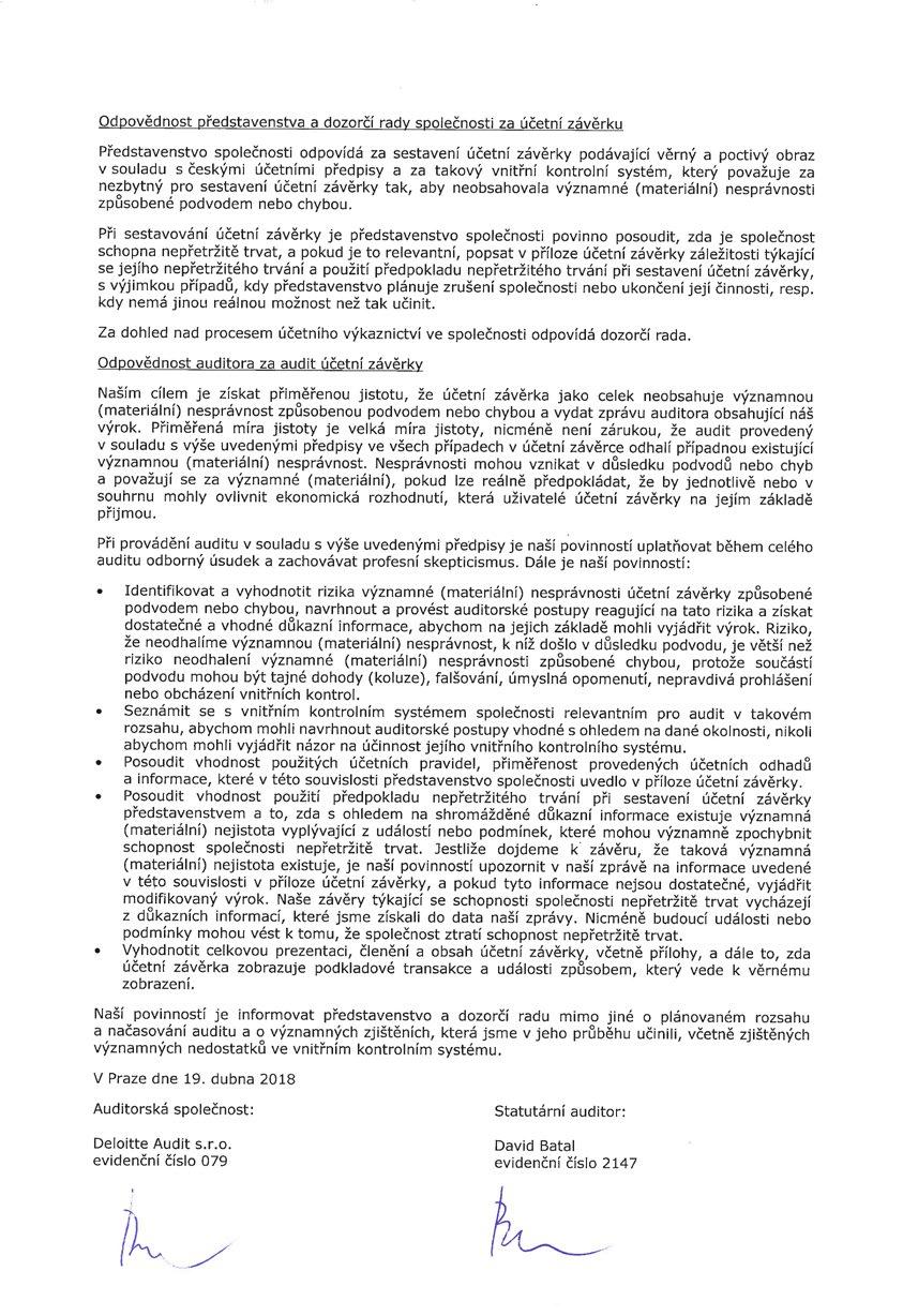 Finanční část Další informace Zpráva