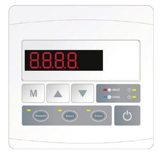 7. Používání regulátoru 7.1 tlačítko Pro zapnutí tepelného čerpadla stiskněte. LED displej zobrazí na 5 vteřin požadovanou teplotu a poté teplotu přítoku vody a režim provozu.