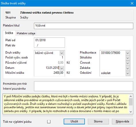 Personalistika a mzdy PAMICA Příručka uživatele 119 z příjmů. Pokud toto pole zatrženo nebude, nebudou vypočteny žádné částky související s daní z příjmů.