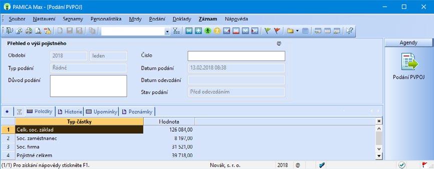 Personalistika a mzdy PAMICA Příručka uživatele 265 Po kliknutí na tlačítko Další bude soubor dat exportován do uvedené složky (při zatržení volby Uložit XML do souboru) a zároveň bude odeslán