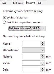 Na tuto tiskárnu se budou tisknout všechny sestavy, které nemají pod záložkou Sestava uvedeno vlastní nastavení tiskárny.
