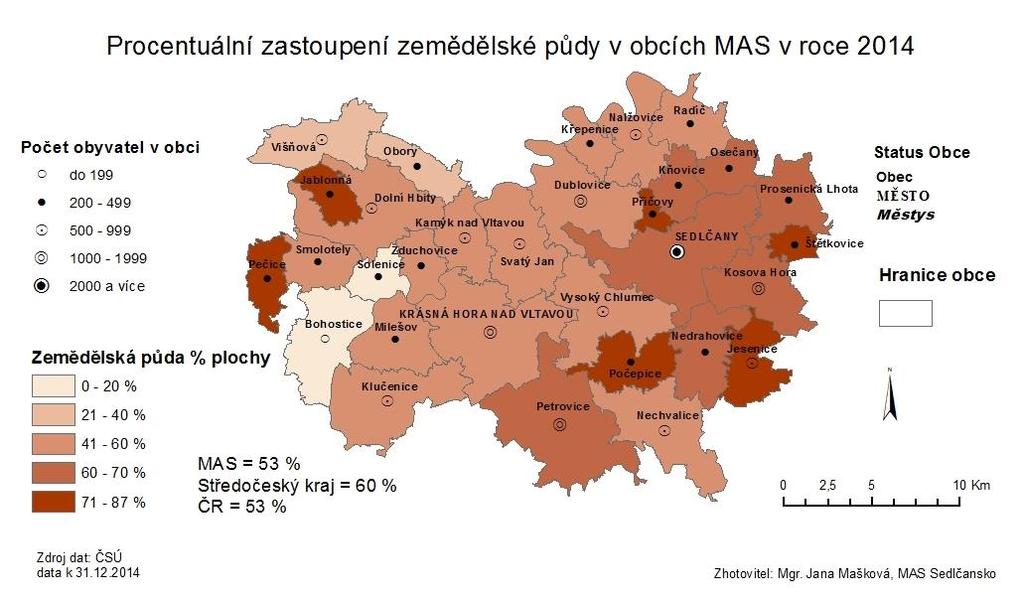 Mapa č 20: Procentuální zastoupení zemědělské