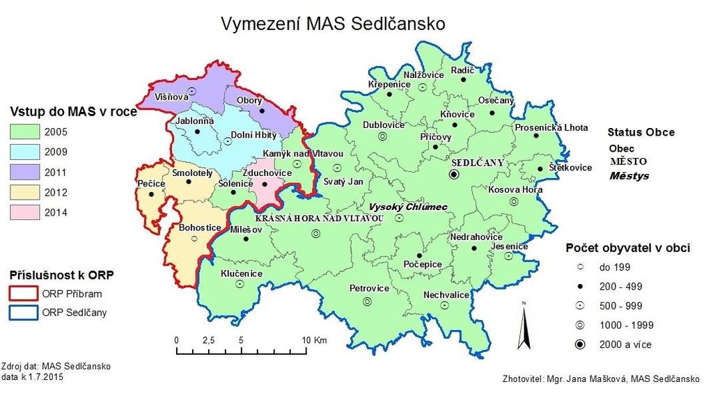 počet obyvatel Mapa č. 2: Vymezení MAS Sedlčansko (zdroj ČSÚ, MAS Sedlčansko) Graf č. 1: Vývoj počtu obyvatel k 1.