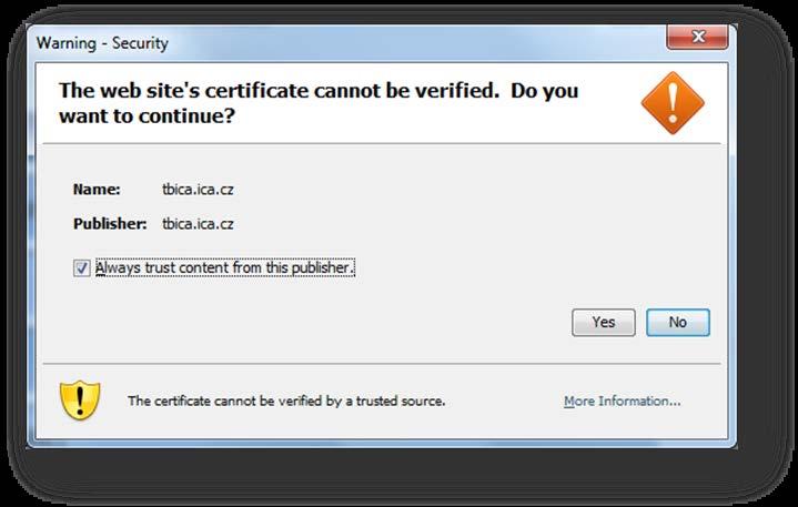 4.1.3. Podpora JavaScriptu Stránky pre generovanie žiadosti o certifikát vyžadujú podporu skriptovania v jazyku JavaScript. Všetky podporované prehliadače majú túto podporu automaticky povolenú.