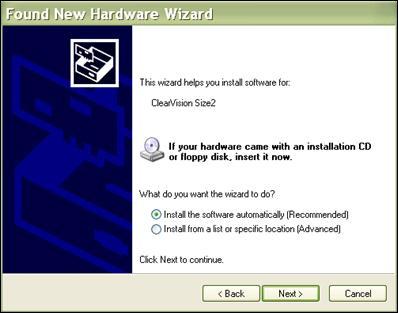 V případě použití systému ClearVision Sensor v prostředích Windows Vista a Windows 7 není nutná žádná další interakce.
