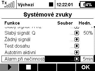Alarm při nečinnosti & Alarm nízké kvality signálu (Q) Menu Systém Systémové zvuky nyní obsahuje dva další volně konfigurovatelné systémové alarmy.