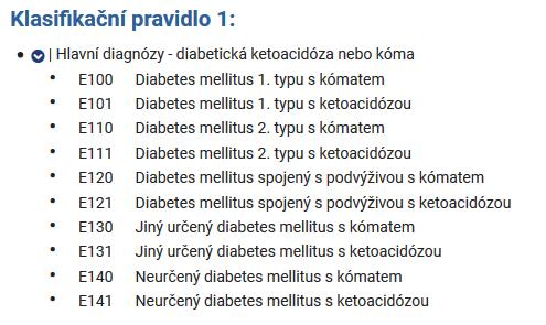 Klasifikační pravidla DRG báze 10-K03 Diabetická ketoacidóza a kóma Nově navržená DRG báze 10-K03 zahrnuje hospitalizační případy pacientů přijatých na lůžko akutní péče pro léčbu diabetické