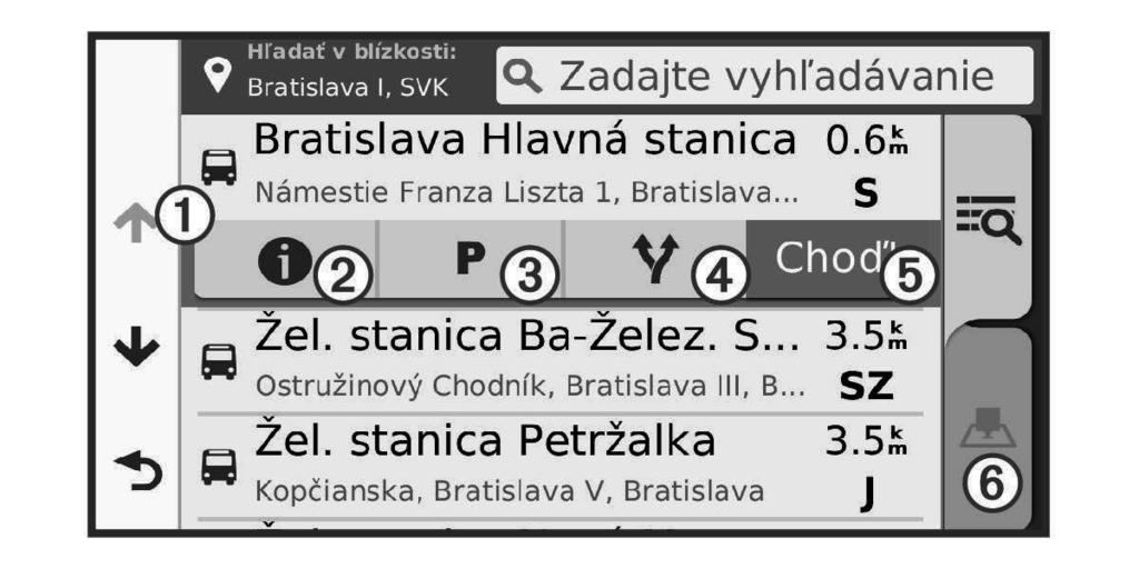 Výsledky vyhľadávania polohy na mape Výsledky vyhľadávania polôh môžete namiesto v zozname zobraziť na mape. Vo výsledkoch vyhľadávania polohy vyberte ikonu.
