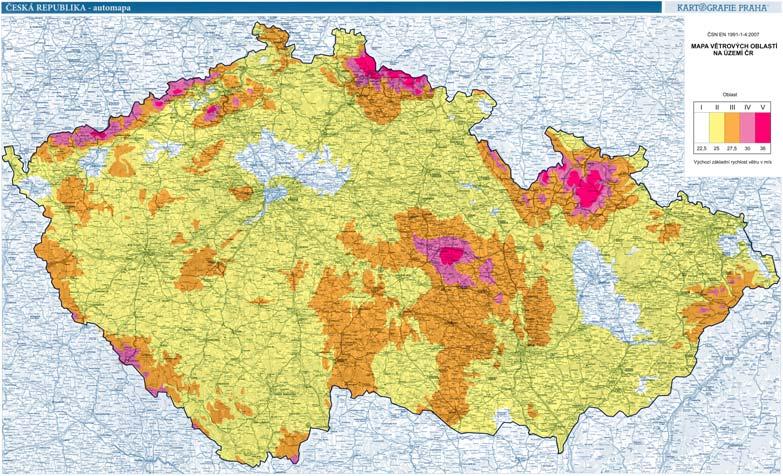 Faktory ovlivňující sání větru A. ZEMĚPISNÁ POLOHA BUDOVY MAPA VĚTROVÝCH Í umožňuje rychle dohledat data o základní rychlosti větru v České republice.