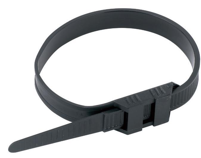 Stahovací pásky se systémem WAD-LOK (s dvojitým sníženým zámkem a vnějším ozubením): Material: Nylon 12. Hořlavost materiálu odpovídá: UL 94V-2. Provozní teplota: -40 až 85. Barva: Černá.