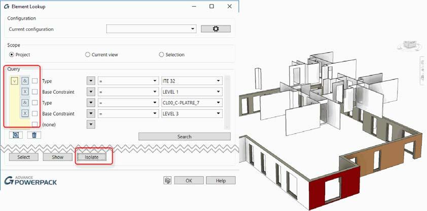 Lze provést více dotazů a kombinovat je do klauzulí s logickými operátory, takže na 3D modelu lze