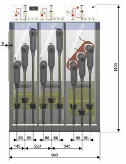 ga / gae630 Konfigurace Pole Vnitřní oblouk IAC AFL 16 ka 1s 20 ka 1s Výška pole 1400 mm Výška pole 1050 mm Spínací skříň Nádoba z nerezového plechu Ukazatel tlaku plynu: Manometer Tlakový spínač s