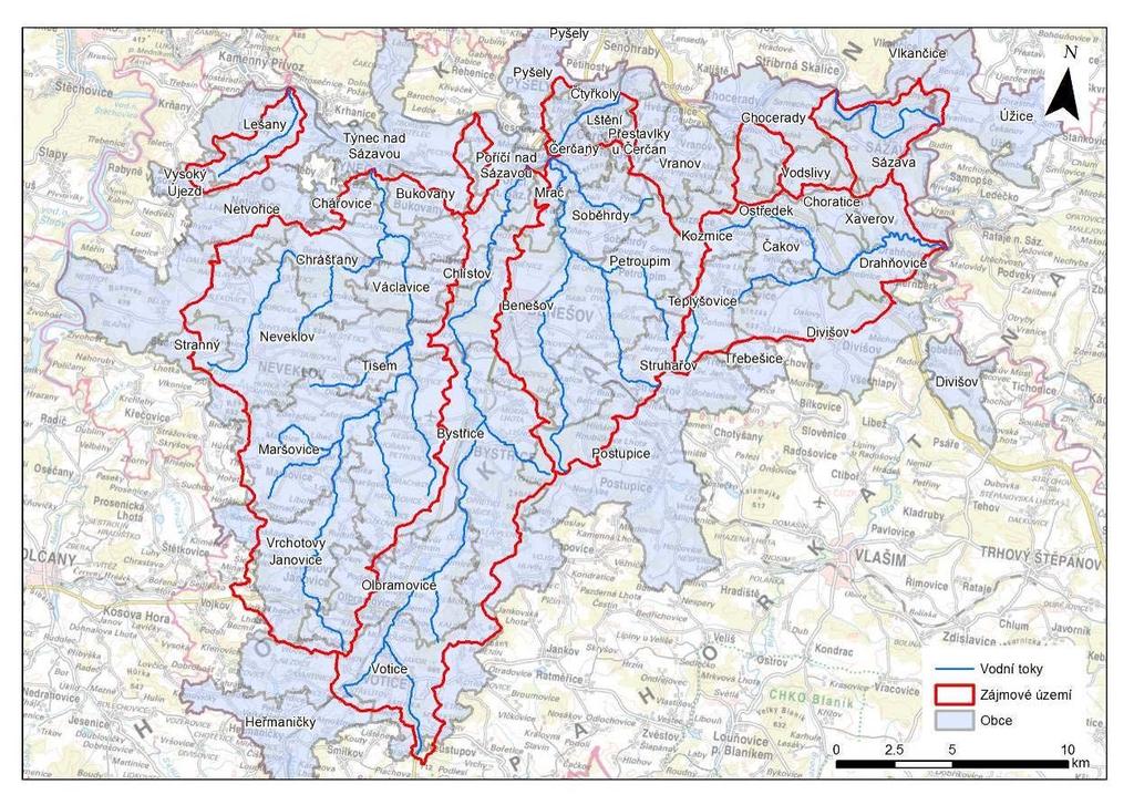 Obr. č. 2 Zájmové území povodí levostranných přítoků Sázavy 3.1.2. Počet obyvatel v území Na zájmovém území levostranných přítoků Sázavy žije celkem 100 048 obyvatel, kteří obývají 83 obcí (viz Tab.