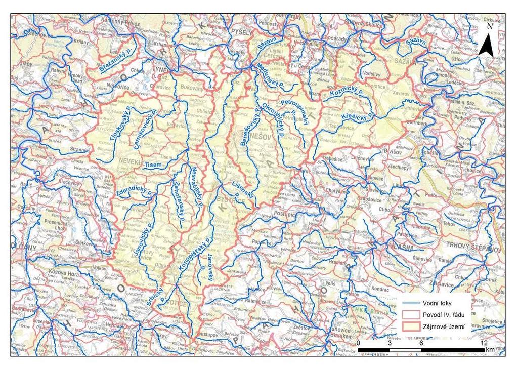 B) povodí levostranných přítoků Sázavy Zájmové území spadá pod povodí řeky Sázavy (jedná se o levostranné přítoky ve střední části vodního toku) (viz Obr. č. 6).