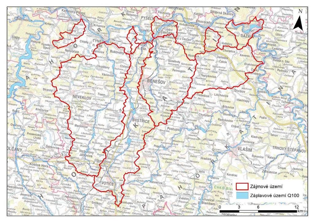 B) povodí pravostranných přítoků Sázavy Záplavová území pro Q 100, Q 20 a Q 5 jsou vymezená na tocích Sázava, Janovický potok, Konopišťský potok a Benešovský potok.