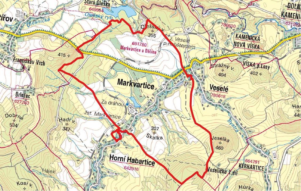 Markvartice sousedí s následujícími obcemi: - Huntířov severní hranice (k.ú. Stará Oleška) - Veselé východní hranice (k.ú. Veselé) - Velká Bukovina jižní hranice (k.ú. Malá Bukovina) - Horní Habartice jihozápadní hranice (k.