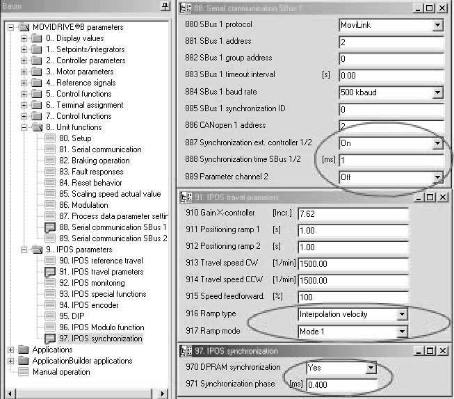 7 Motion Control přes EtherCAT Nastavení v měniči MOVDRVE B pomocí programu MOVTOOLS MotionStudio Následně je třeba aktivovat synchronizaci kontroléru na sít EtherCAT.