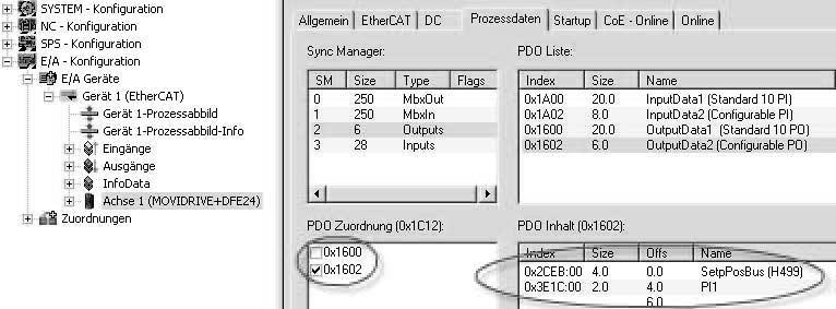 7 Motion Control přes EtherCAT Příklad pro TwinCAT V obsazení PDO se