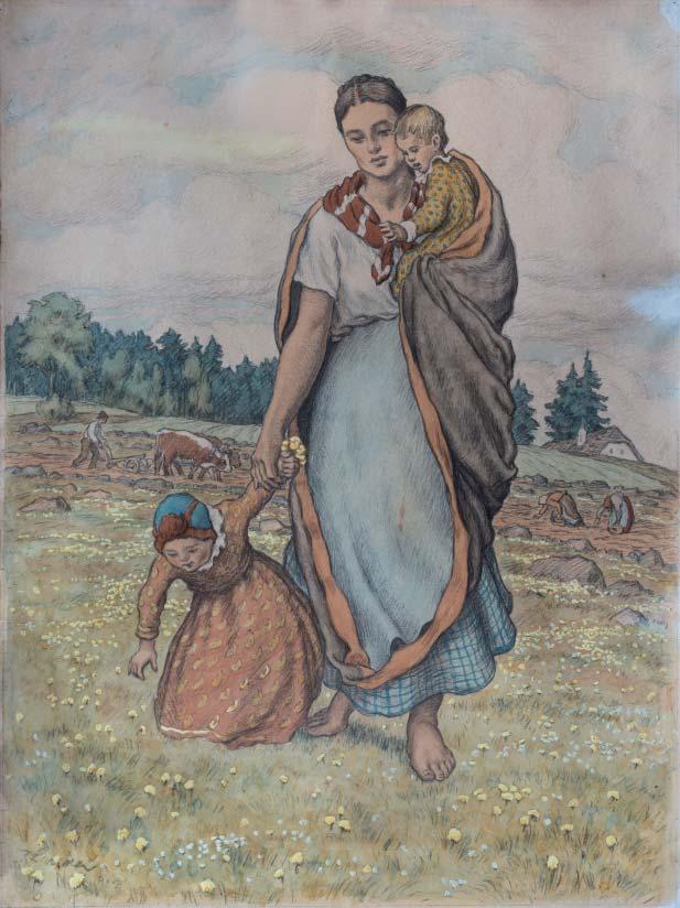 a Pohled na Slaný od Slánské hory (1926) (obr. 27) 51 se dostaly do majetku spořitelny. 52 Současně byla prezentována i rozměrná kolorovaná kresba Matka (1919) (obr.