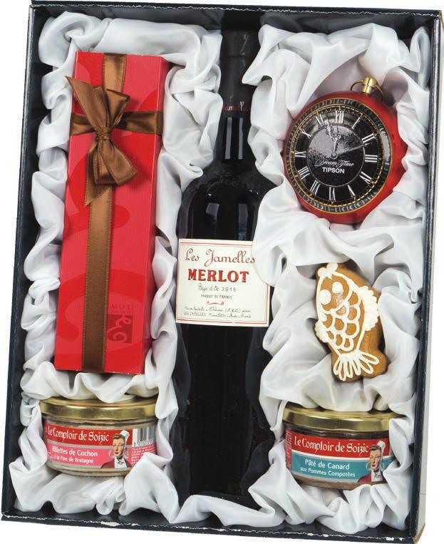 GP 423 Merlot LES JAMELLES, červené víno z oblasti Languedoc Roussillon, 0,75 l Rillettes de Cochon à la Fine de Bretagne, vepřové rillettes, 120 g Pâté de Canard aux Pommes Compotées, Kachní paté s