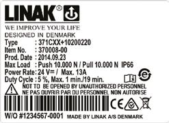 Výrobní štítek LA37 1. Type.: 371CXX+10200220 Základní popis funkcí a vlastností výrobku. 2. Item no.: 370008-00 Prodejní a objednací kód. 3. Prod. Date.: YYYY.MM.