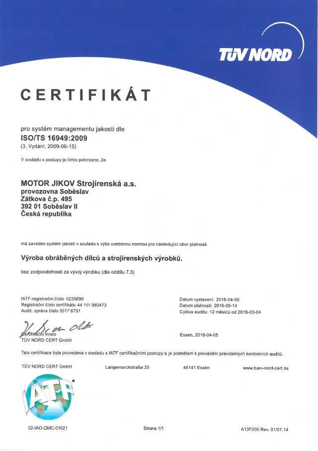 norem certifikační společností TÜV