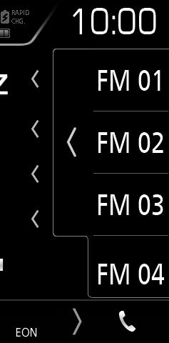 Rádio Výběr ÑÑVýběr předvoleb Můžete zadat do seznamu a zvolit stanici zadanou v paměti. 1 Klepněte na pravou stranu obrazovky.