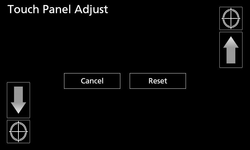 Nastavení ÑÑNastavení dotykového panelu 1 Na obrazovce uživatelského rozhraní klepněte na položku [Touch Panel Adjust]. hhobjeví se obrazovka nastavení dotykového panelu.
