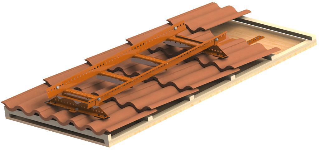 Střešní žebřík taškové střechy Střešní žebřík se doporučuje pro pohyb na nakloněných střechách.